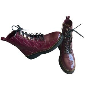 Michael Michael Kors Burgundy Platform Snake Patterned Boots Size 6.5 M